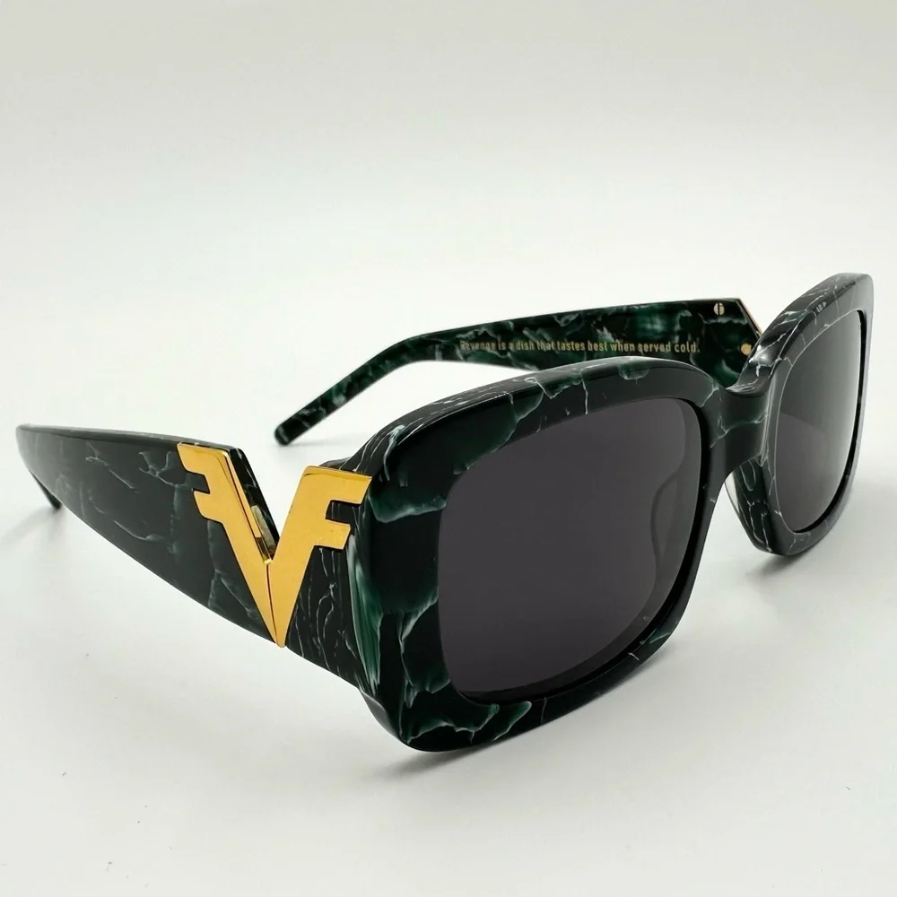 VINTAGE FRAMES COMPANY Vf Godfather Rectangle Sunglasses - Black/Green Marble